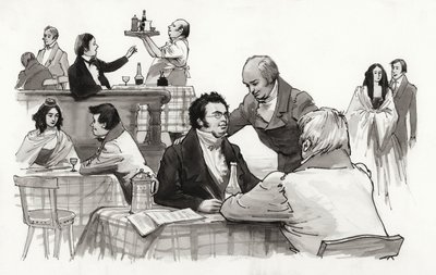 Schubert ja ystävät (guassi paperille) tekijältä Ralph Bruce