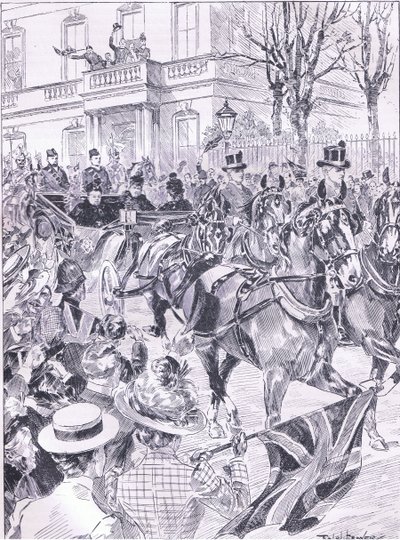 Queensin viimeinen vierailu Lontooseen maaliskuussa 1900, kuva Cassells History of Englandista, 1900-luku tekijältä Ralph Cleaver