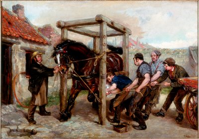 Shoeing the Bay Mare, n. 1885-1890 tekijältä Ralph Hedley
