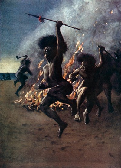 Kuvitus Robinson Crusoelle Daniel Defoe (väri litho) tekijältä Ralph Noel Pocock