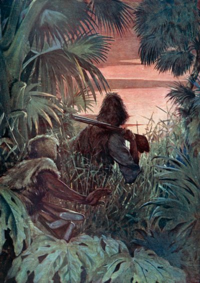 Kuvitus Robinson Crusoelle Daniel Defoe (väri litho) tekijältä Ralph Noel Pocock