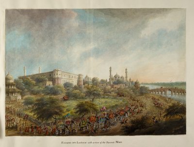 Lordi Hastingsin seurue saapumassa Lucknowin kaupunkiin norsun selässä, n. 1814-1815 (akvarelli paperille) tekijältä Ram Sita
