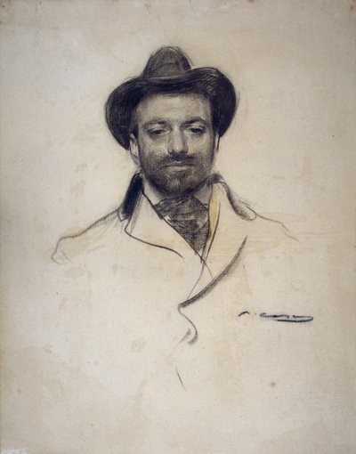 ""Espanjalaisen taidemaalari ja valokuvaaja Jose Maria Sertin (1874-1945) muotokuva" Ramon Casasin (1866-1932) hiilipiirros 1904 Yksityinen kokoelma tekijältä Ramón Casas