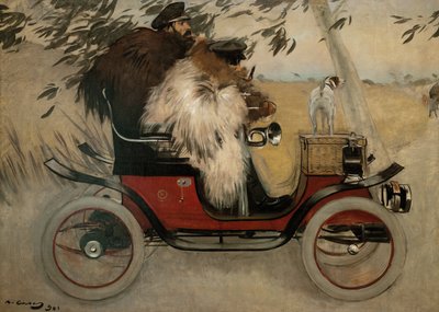 Ramon Casas ja Pere Romeu autossa - Casas, Ramon (1866-1932) - 1901 - Öljy kankaalle - 208x291 - Museu Nacional d