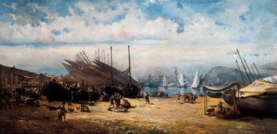 Barceloneta (Barcelonan keskusta). Ramon MARTI i ALSINA (1826-1894) maalaus tekijältä Ramón Martí Alsina