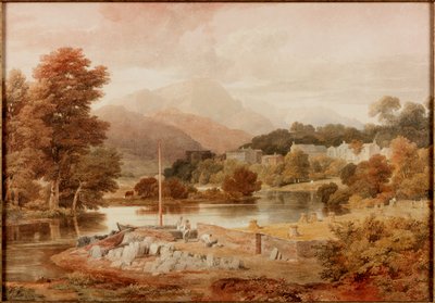 Slate Wharf, Brathay (kynä ja akvarelli paperille) tekijältä Ramsay Richard Reinagle