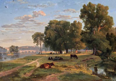 Thames Richmondissa Middlesex-pankista katsoen siltaa kohti tekijältä Ramsay Richard Reinagle