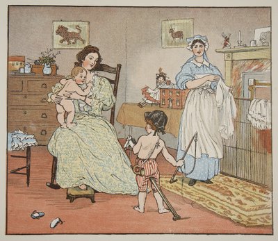 Heippa, Baby Bunting, kuvitus teoksesta "Hey Diddle Diddle and Bye, Baby Bunting", 1882 tekijältä Randolph Caldecott