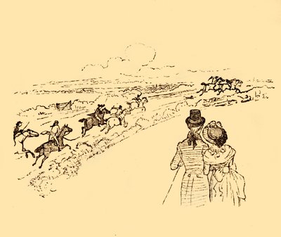 Sivulliset katsovat, kun John Gilpiniä jahdataan maaseudulla, 1878, 1918. tekijältä Randolph Caldecott