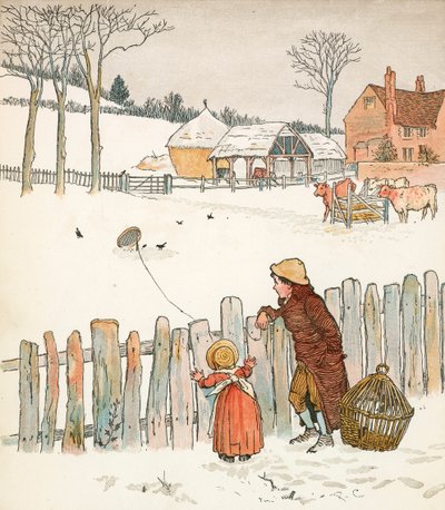 Neljä ja kaksikymmentä mustarastas (värilitografia) tekijältä Randolph Caldecott