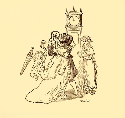 John Gilpin tapaa vaimonsa ja lastensa, 1878, c1918. tekijältä Randolph Caldecott
