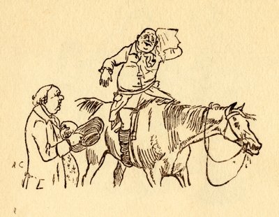 John Gilpin pyyhkii hikinen kulmakarvansa nenäliinalla, 1878, 1918. tekijältä Randolph Caldecott