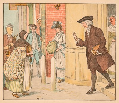 Ihmisiä panttilainaamon ulkopuolella, c1885, 1934. tekijältä Randolph Caldecott