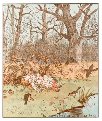 Kohtaus elokuvasta The Babes in the Wood, 1878 tekijältä Randolph Caldecott