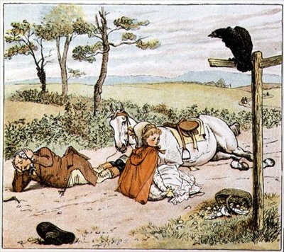 Maanviljelijä maassa, kirjasta "Maanviljelijä meni ravitsemaan harmaata tammaansa" tekijältä Randolph Caldecott