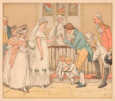 ...ja hän meni erittäin harkitsematta naimisiin parturien kanssa, c1885, 1934. tekijältä Randolph Caldecott