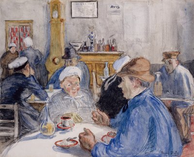 Kahvilassa, noin 1900 (akvarelli, pesu ja hiili). tekijältä Raoul Dufy