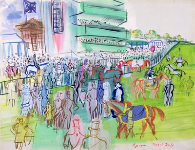 Epsomin suurkatsomon edessä, noin 1937 (vesiväri ja guassi paperille). tekijältä Raoul Dufy