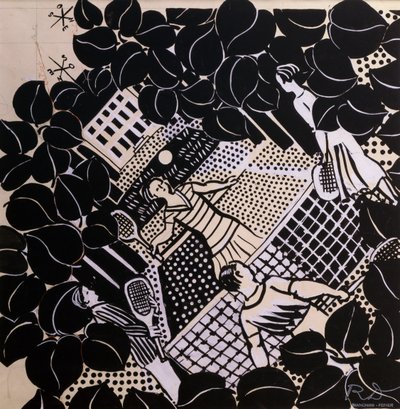 Tennis (tussi ja guassi paperille) (kynä ja muste) tekijältä Raoul Dufy
