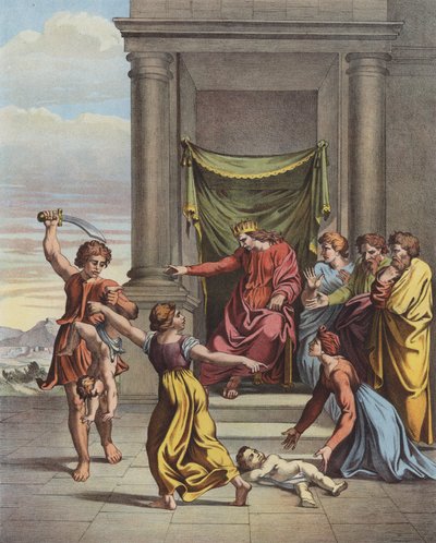Salomon tuomio (väri litho) tekijältä after Raphael