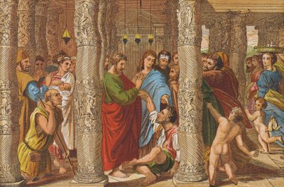 Ontuvan miehen parantaminen (värilitografia) tekijältä Raphael (1483-1520) (after)