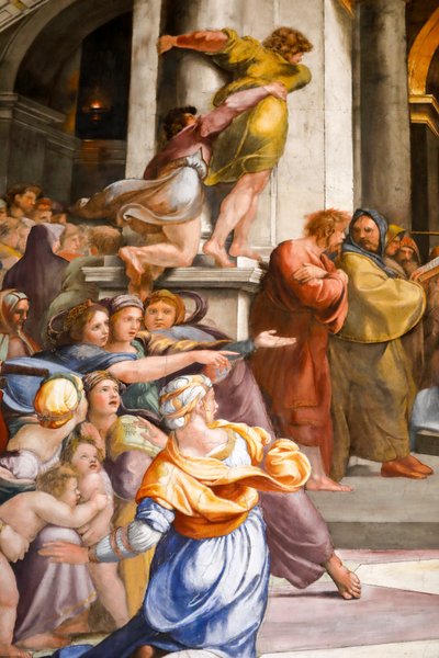 Heliodoruksen karkottaminen temppelistä, yksityiskohta. 1511-1512 (fresko) tekijältä Raphael