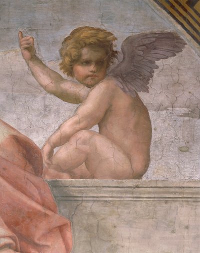 Putto kuvaa uskoa, yksityiskohta kardinaalista ja teologisista hyveistä ja laista tekijältä Raphael (1483 1520)