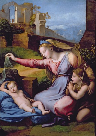 The Madonna of the Blue Diadem tai The Madonna of the Veil (öljy paneelissa) tekijältä Raphael