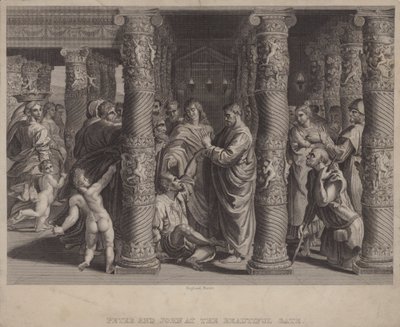 Pietari ja Johannes kauniilla portilla (kaiverrus) tekijältä after Raphael