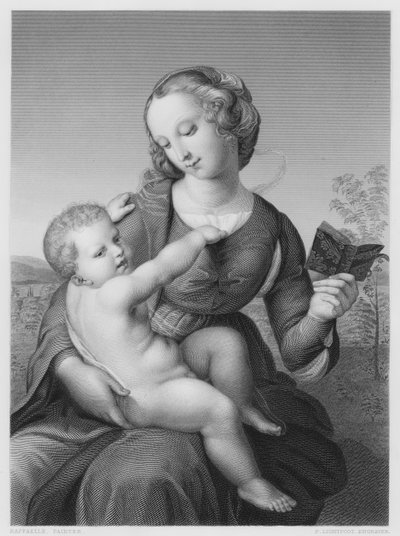 Madonna ja lapsi, kuvasta Berliinin museossa (kaiverrus) tekijältä after Raphael