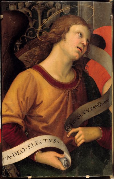 Enkeli. Fragmentti Baroncin alttaritaulusta. Raffaello Sanzio dit Raphaelin (1483-1520) maalaus tekijältä Raphael