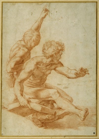 Alastontutkimukset St. Andrewlle ja toiselle apostolille Kirkastuksessa (punainen liitu kynällä kermapaperilla) tekijältä Raphael
