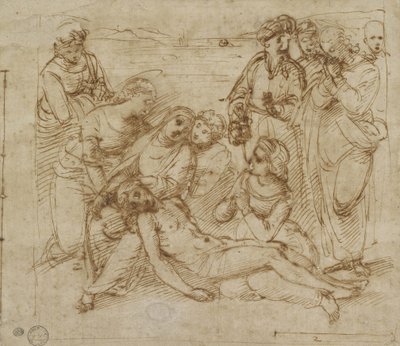 The Lamentation (kynä ja ruskea muste valkoiselle paperille) tekijältä Raphael