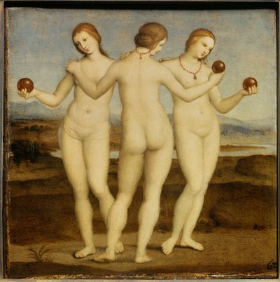Kolme armoa Raffaello Sanzio dit Raphaelin (1483-1520) maalaus. 1504-1505. Chantilly. Conde museo. tekijältä Raphael