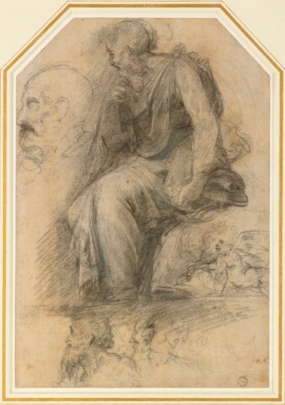 Miespuolinen pyhimys, istuva Study for the Disputa, 1500-luku tekijältä Raphael