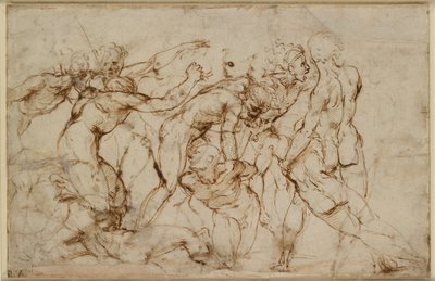 Escena de batalla amb presoners en pànic, finès de principis del segle XVI tekijältä Raphael
