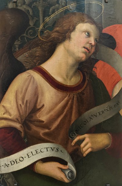 French: Ange tenant un phylactère Angel Holding a Phylactery (enkeli, jolla on rintakynä) tekijältä Raphael