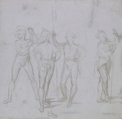 Neljän seisovan sotilaan ryhmä, c1503. tekijältä Raphael
