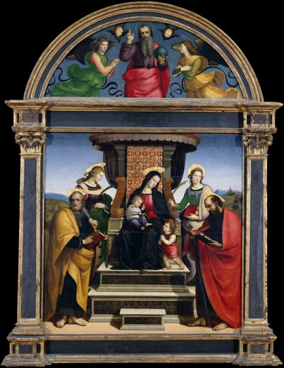 Madonna ja lapsi pyhimysten ympäröimänä tekijältä Raffaello Sanzio Raphael