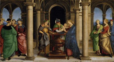 Esitys Temple Predella -paneelissa Oddi-alttaritaulu, 1503. tekijältä Raphael