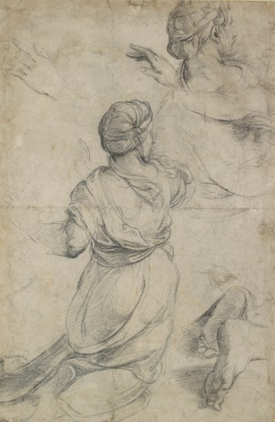 Tutkimuksia kahdelle polvistuvalle naiselle, c1500-1520 tekijältä Raphael
