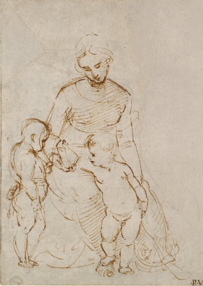 Neitsyt ja lapsi Pyhän Johanneksen kanssa, 1500-luvun alku tekijältä Raphael