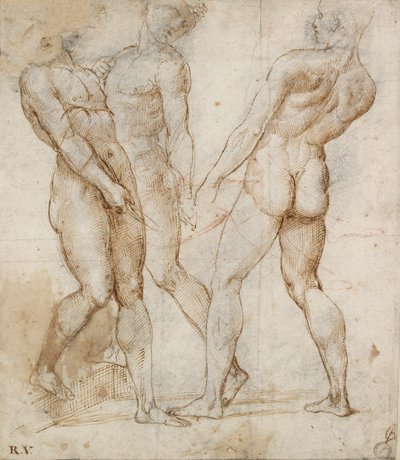 Kolme alaston kantajaa Study for the Tombment, 1500-luvun alku tekijältä Raphael