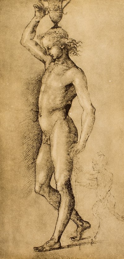 Bacchus, joka tunnetaan nimellä Idolino, Rafaelin piirros. Piirustus- ja grafiikkakaappi, Uffizi-galleria, Firenze tekijältä Raffaello Sanzio Raphael