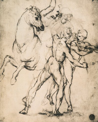Mies alaston hevosen kanssa; piirustus Raphael. Gallerie dellAccademia, Venetsia tekijältä Raffaello Sanzio Raphael