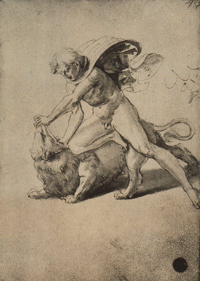 Simson taistelee leijonaa vastaan; piirustus Raphael. Gallerie dellAccademia, Venetsia tekijältä Raffaello Sanzio Raphael