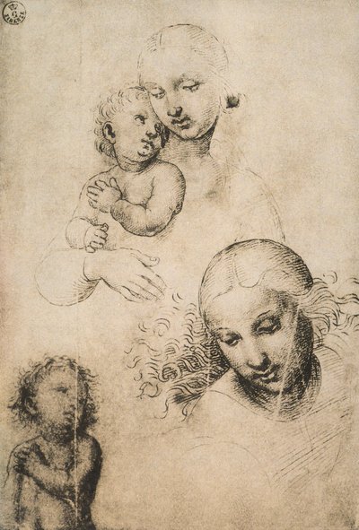 Tutkimus Madonnalle ja lapselle, piirustus Raffaello Sanzio. Piirustus- ja grafiikkakaappi, Uffizi-galleria, Firenze tekijältä Raffaello Sanzio Raphael