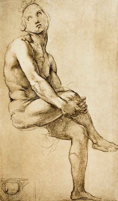 Tutkimus ihmishahmosta, Raphaelin piirustus, Piirustus- ja grafiikkakaappi, Uffizi-galleria, Firenze tekijältä Raffaello Sanzio Raphael