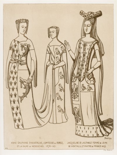 Anne Dauphine, Forezin kreivitär ja Nedouchelin rouva, 1370-80. Jacqueline de Lagrange, Ranskan mestarin Jean de Montagun vaimo, 1409. tekijältä Raphael Jacquemin