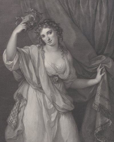 Lady Hamilton sarjakuvamusena, Thalia, 1791. tekijältä Raphael Morghen